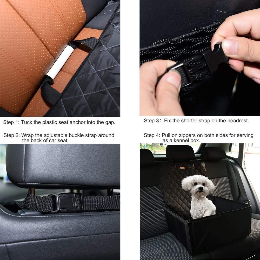 Black 2 in 1 Waterproof Dog Car Seat Cover with Safety Belt C1260