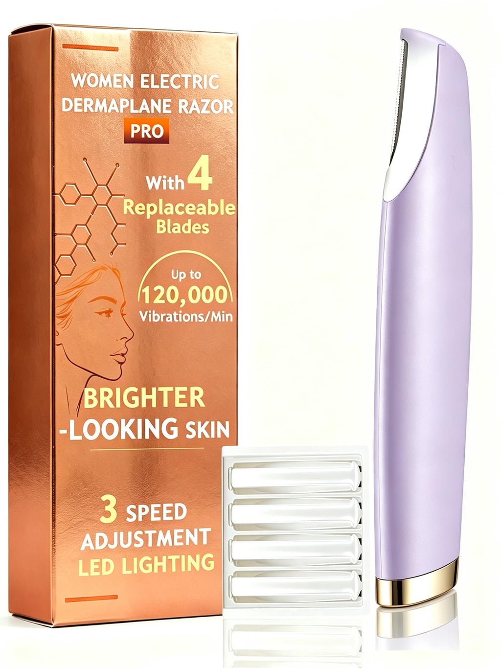 Sonic Facial Hair Remover with LED Light, 4 Replacement Blades G74840