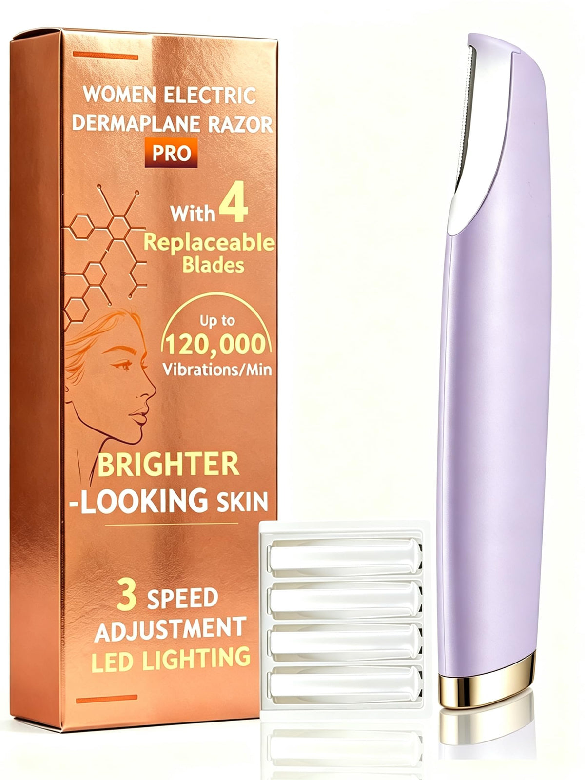 Sonic Facial Hair Remover with LED Light, 4 Replacement Blades G74840