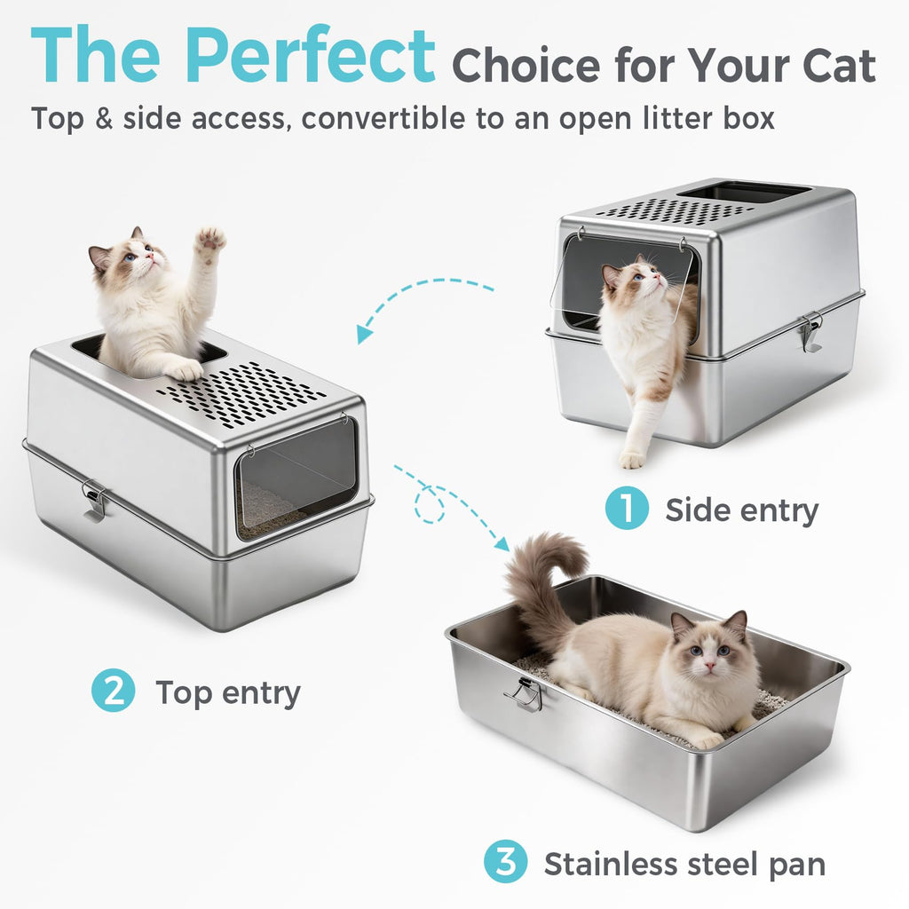Enclosed Stainless Steel Cat Litter Box with Lid B5969