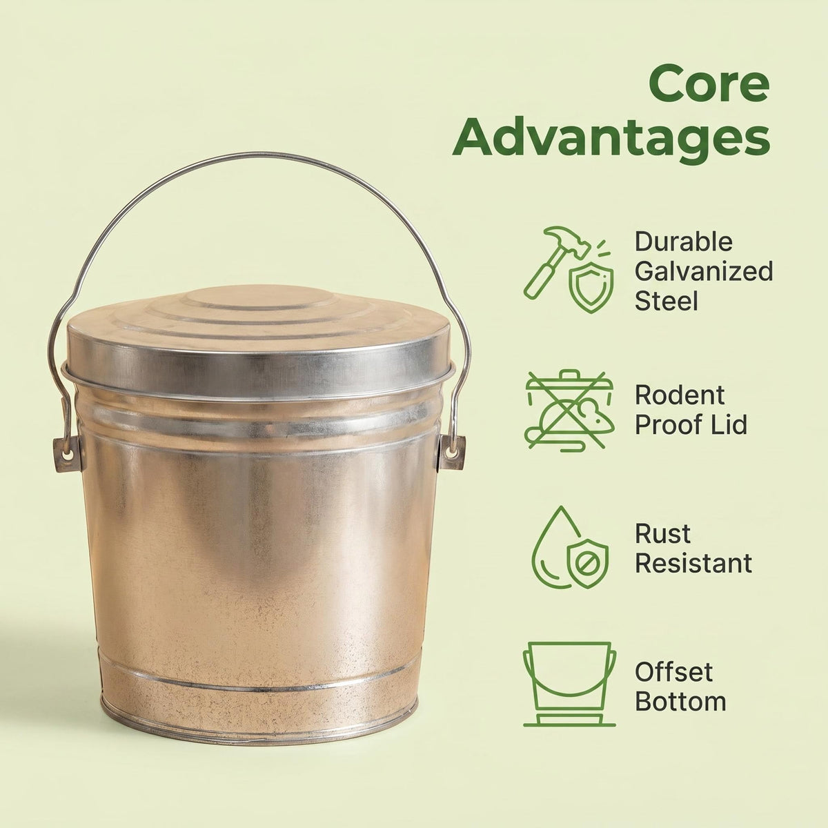 Galvanized Steel 6 Gallon Trash Can with Locking Lid T13401
