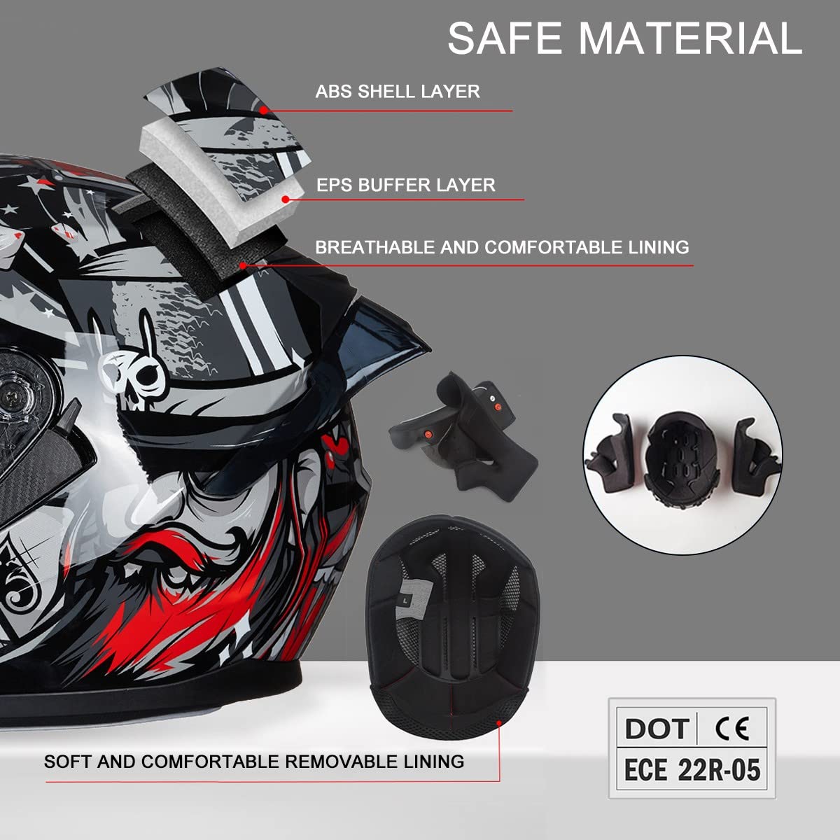 Bluetooth Motorcycle Helmet Anti-Fog Flip Up Full Face DOT Approved C14127