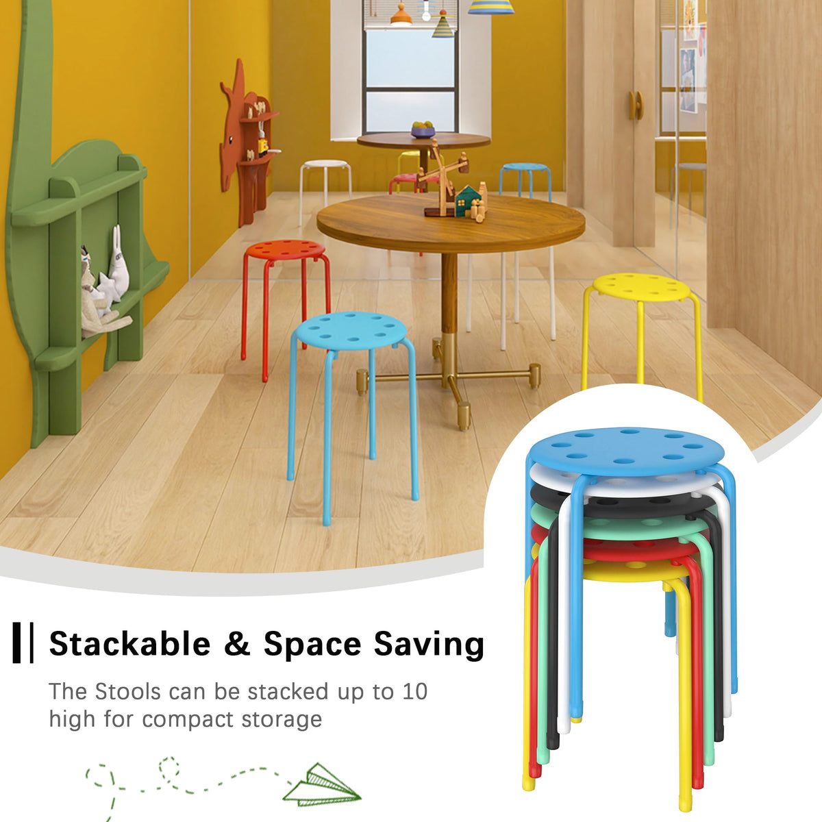6 Piece Stacking Stools 17.7 Inch Colorful J321