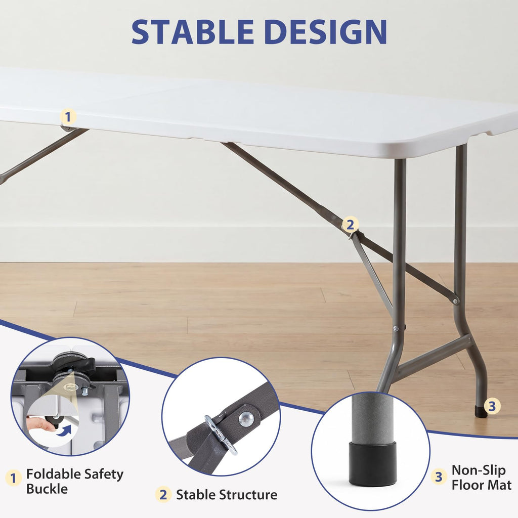 6 FT Folding Picnic Table with 6 Folding Chairs White G875