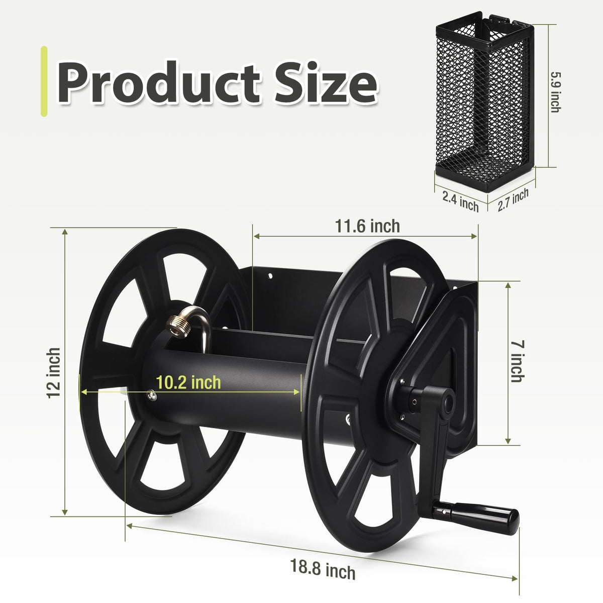 Wall Mounted Hose Reel, Holds 125ft of 5/8-Inch Hose, Black U930