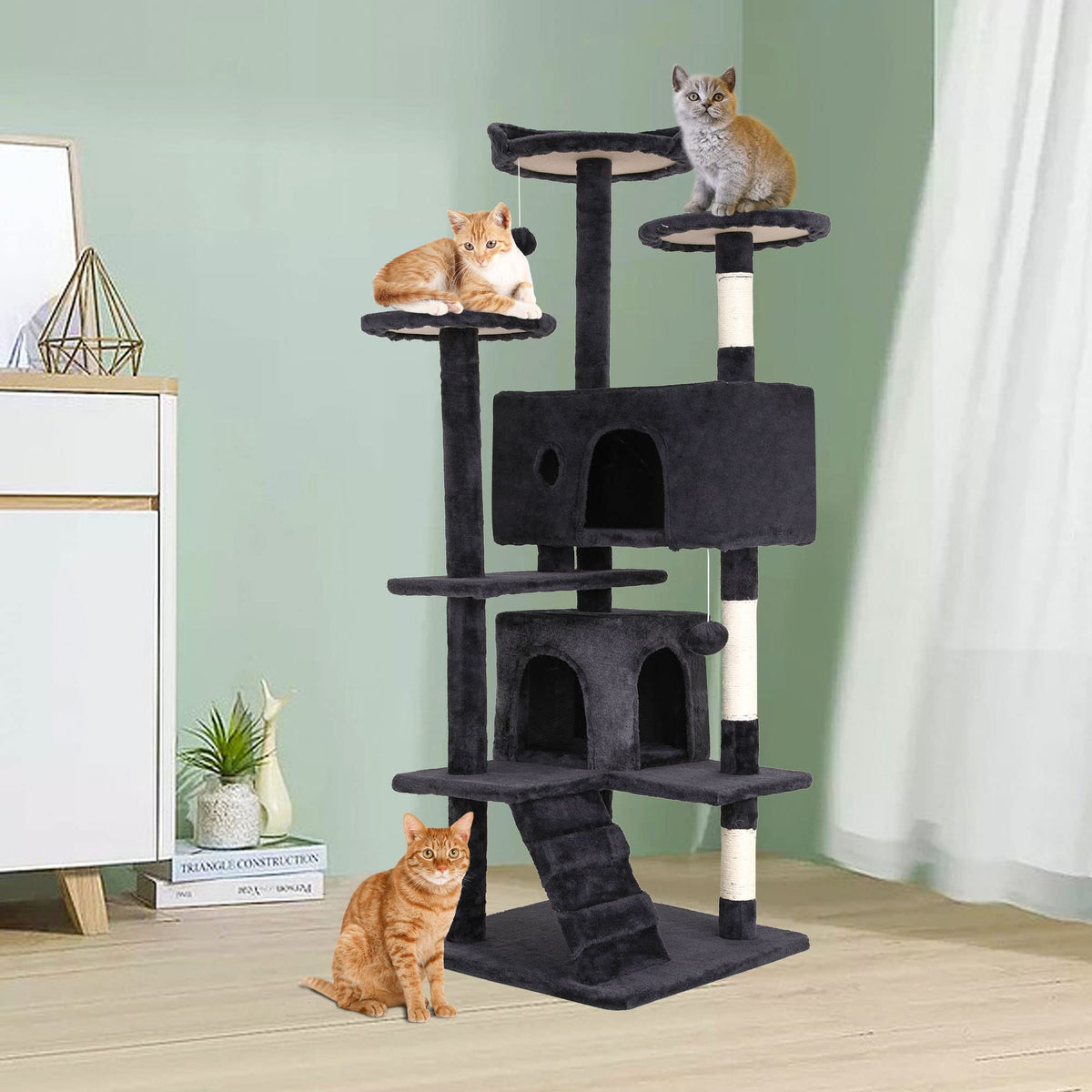 70 Inch Multi-Level Cat Tree with Scratching Post, Condo, Plush Perch K301