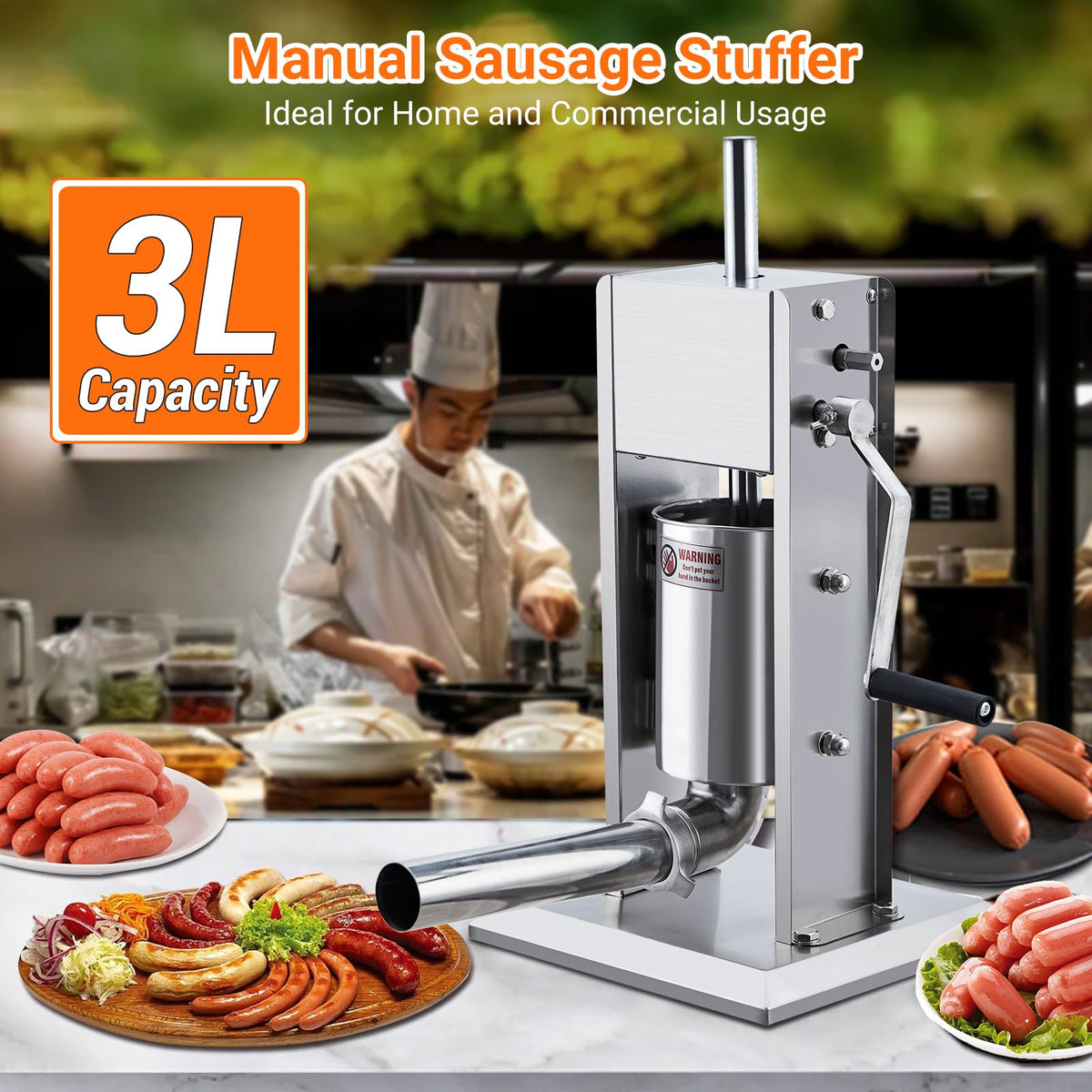 Manual 7 LB Stainless Steel Sausage Stuffer with 4 Stuffing Tubes I447492