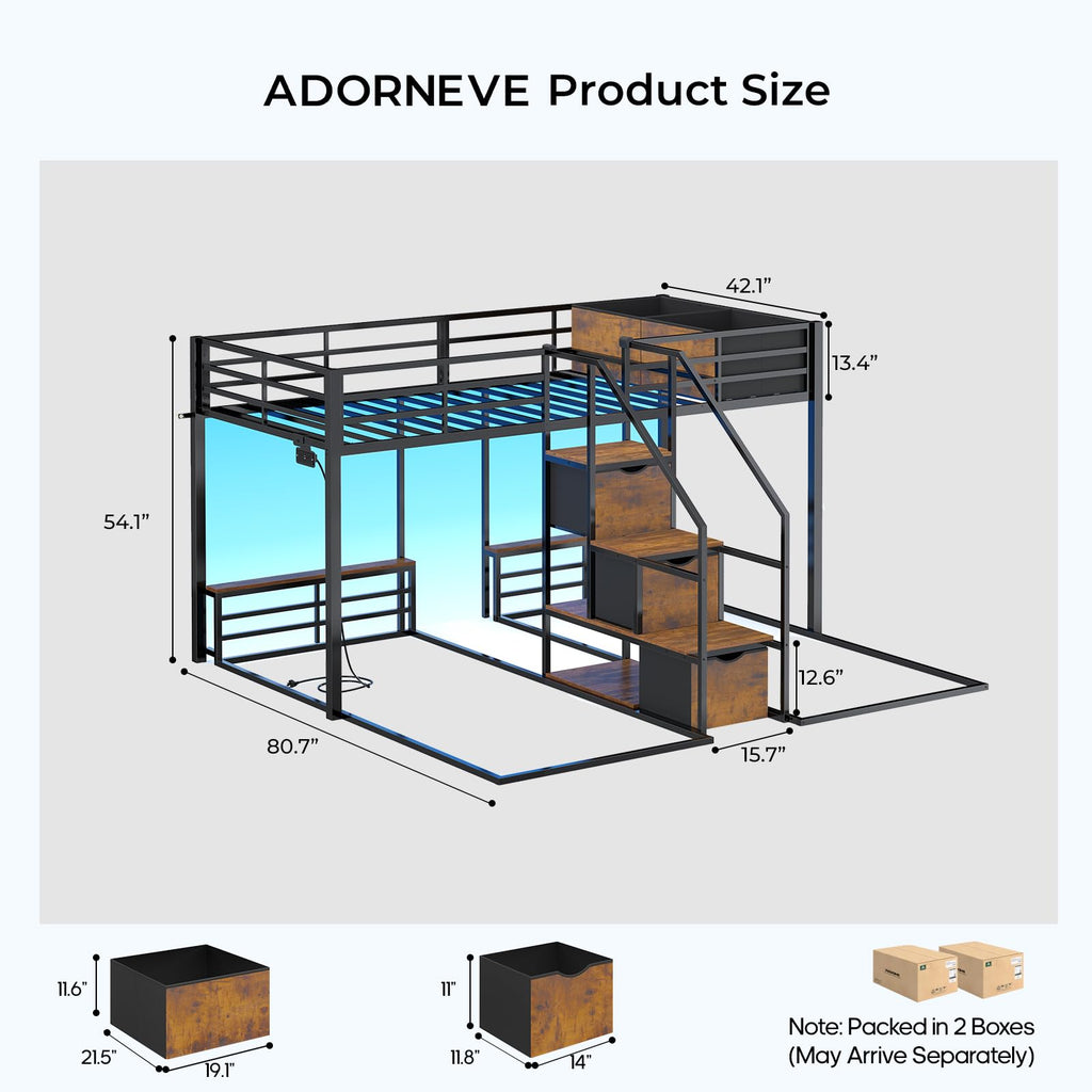 Black Triple Bunk Bed Twin Over Twin with Storage Staircase L8589