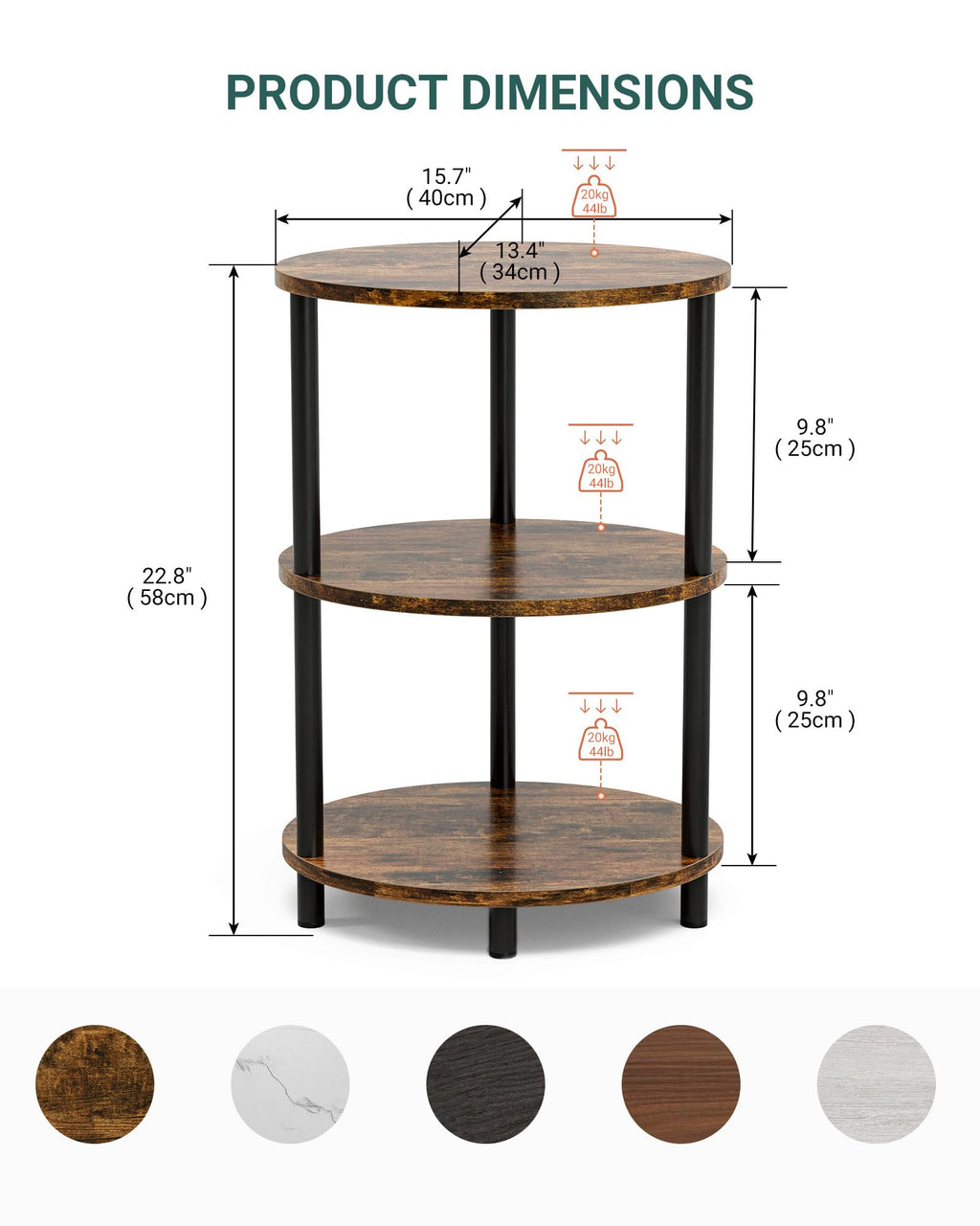 3 Tier Oval Wood and Metal End Table T790095