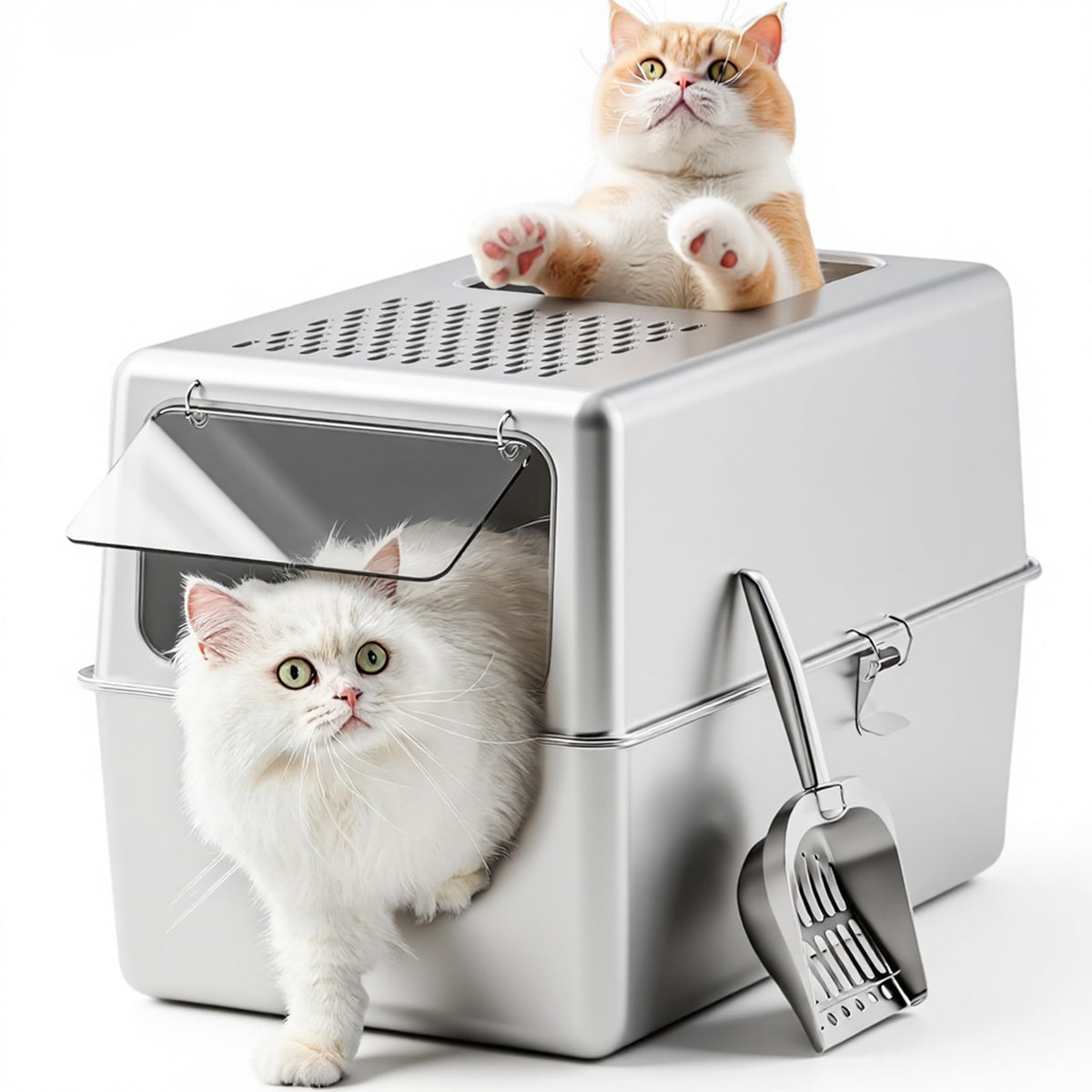 Enclosed Stainless Steel Cat Litter Box with Lid B5969