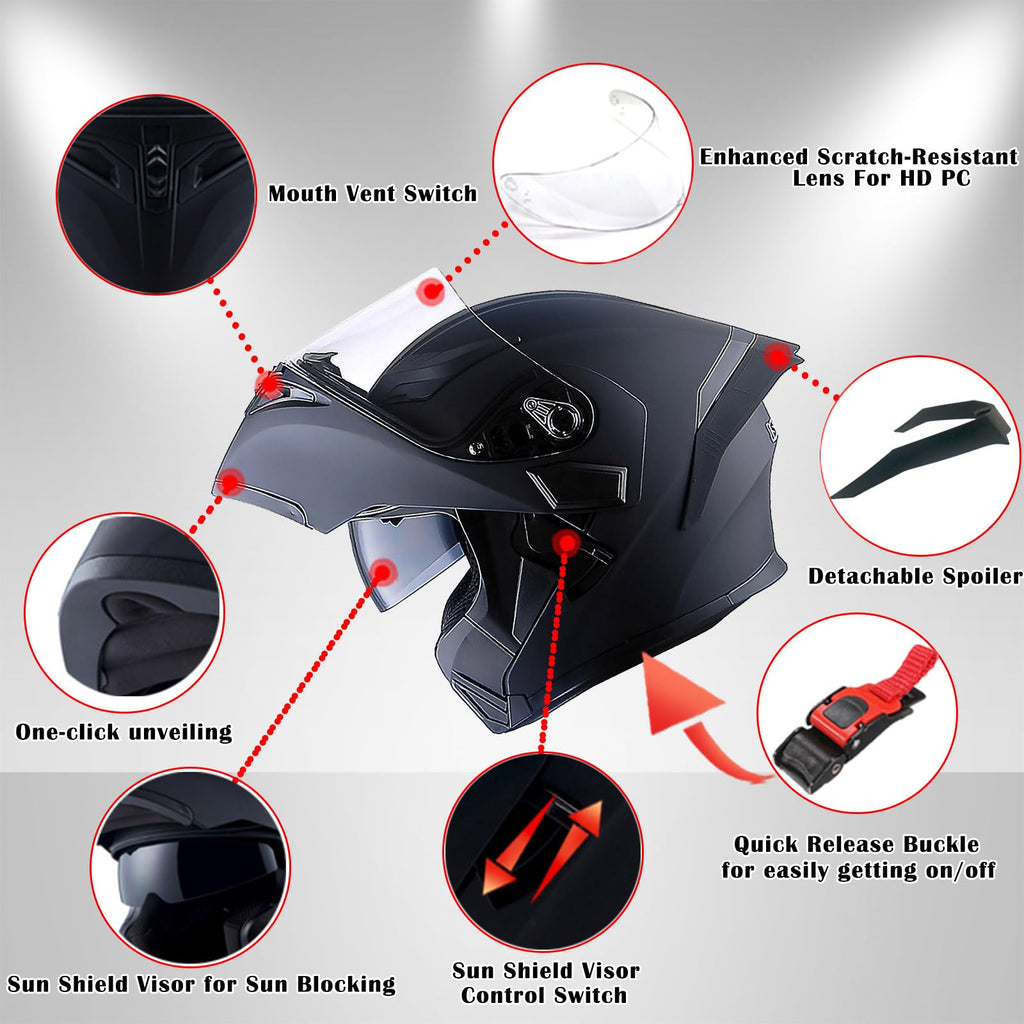 Matt Black XL Modular Full Face Motorcycle Helmet S64145