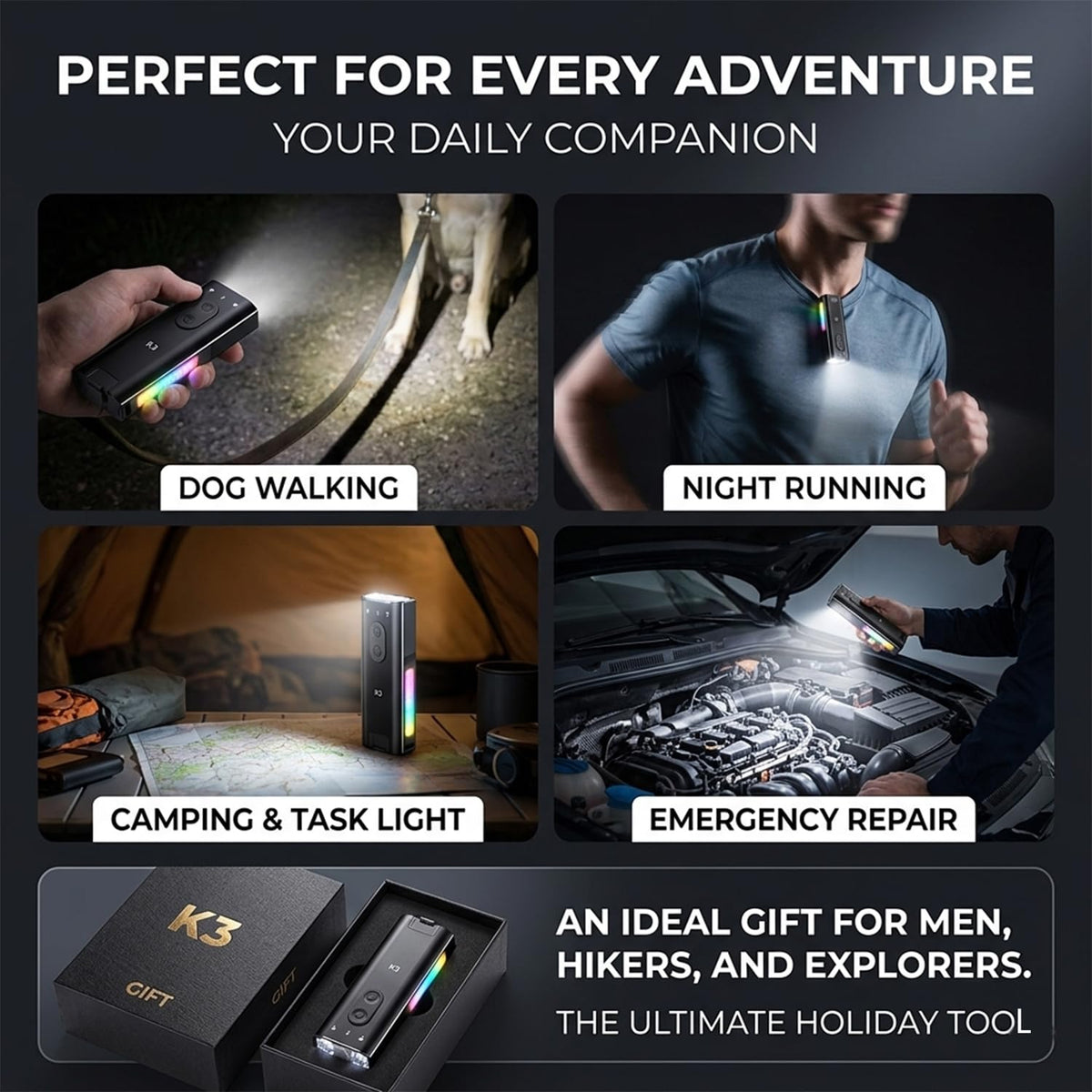 800 Lumens Rechargeable EDC Keychain Flashlight with UV & Red LED J9149