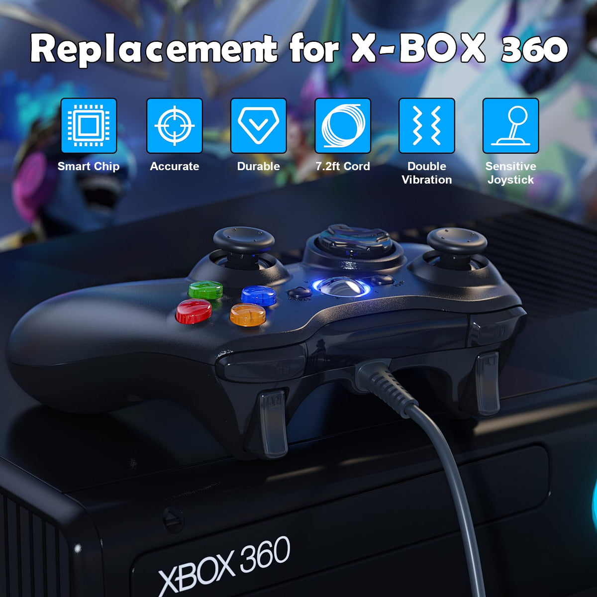 10ft Wired Controller with Upgraded Joystick, Double Shock, 2.5mm Audio Jack - 2 Pack B3359