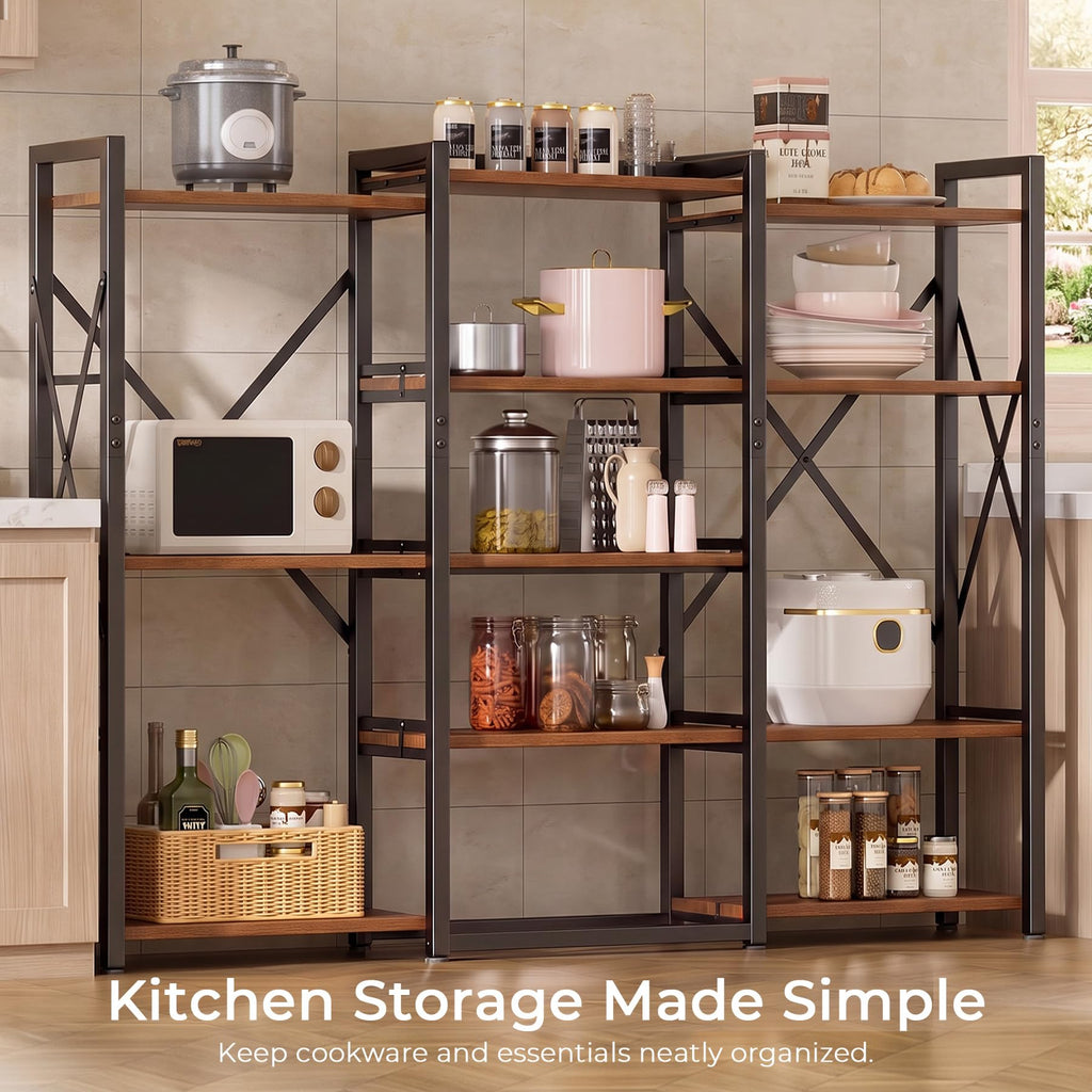 5-Tier Rustic Brown Bookshelf with Metal Frame R68571