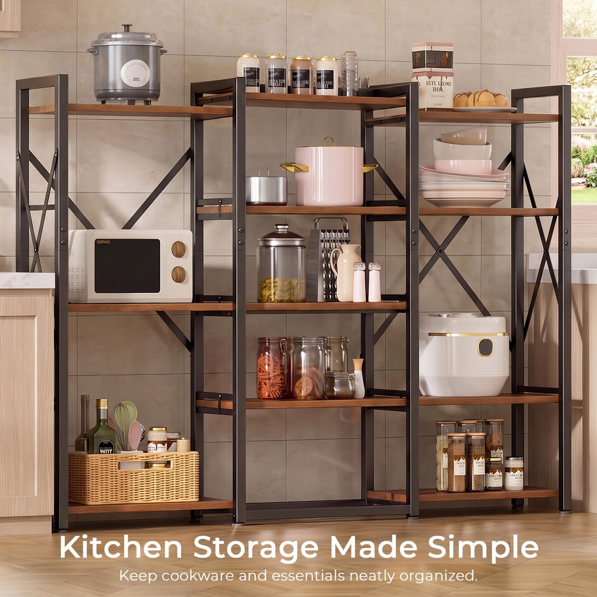 5-Tier Rustic Brown Bookshelf with Metal Frame R68571