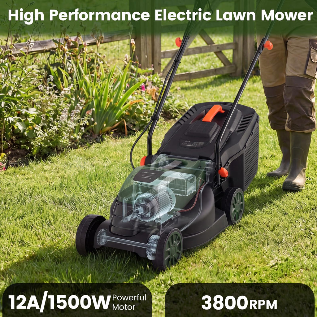 14" Corded Electric Push Lawn Mower with Grass Collection Box Q149037
