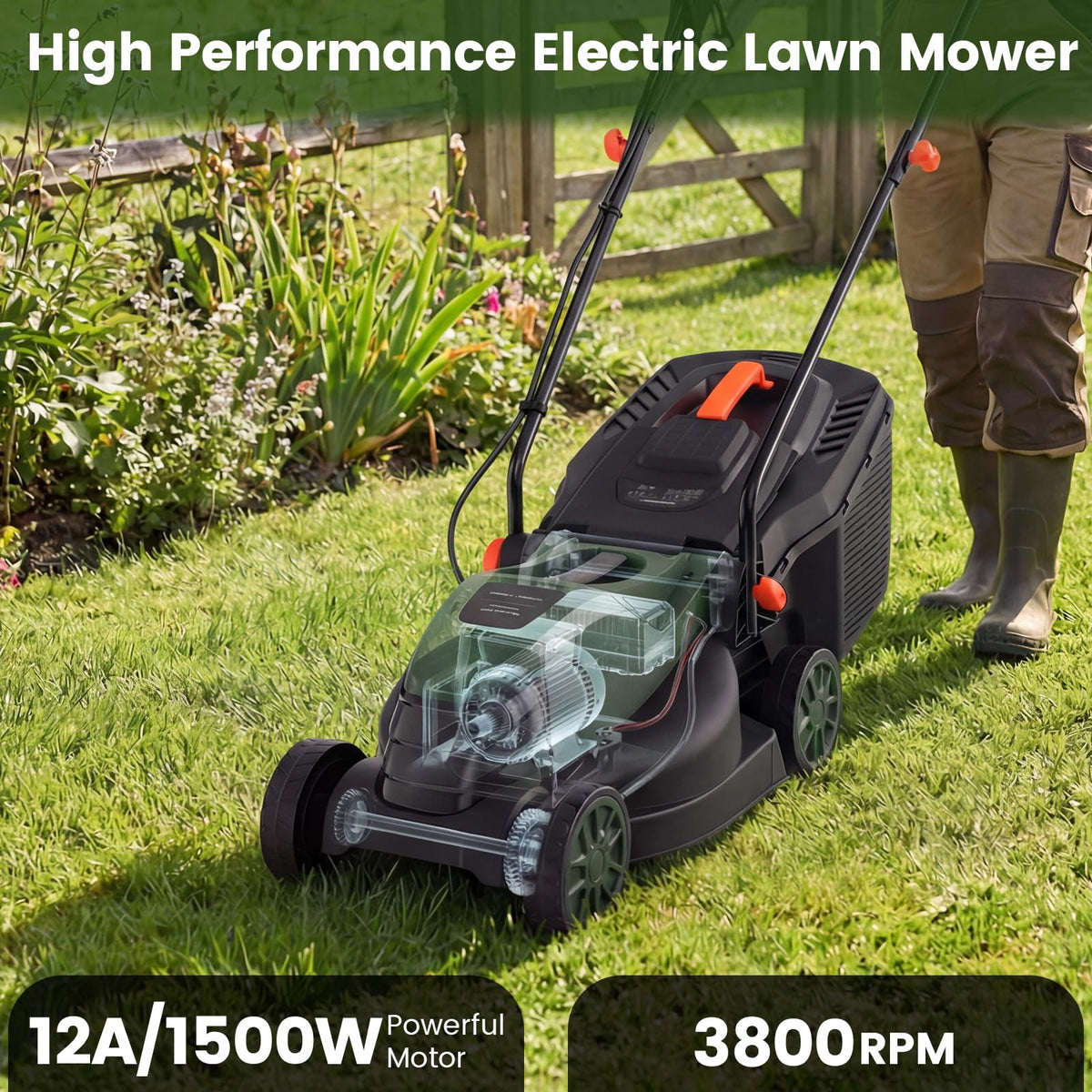 14" Corded Electric Push Lawn Mower with Grass Collection Box Q149037