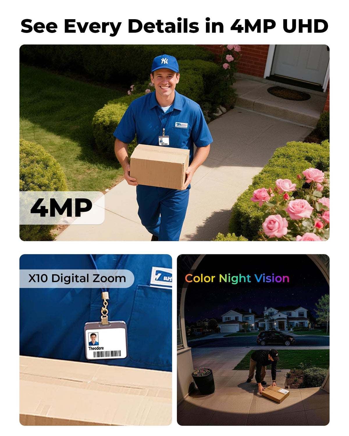 Wireless Outdoor Security Cameras 4MP Solar Powered 360°PTZ A69389