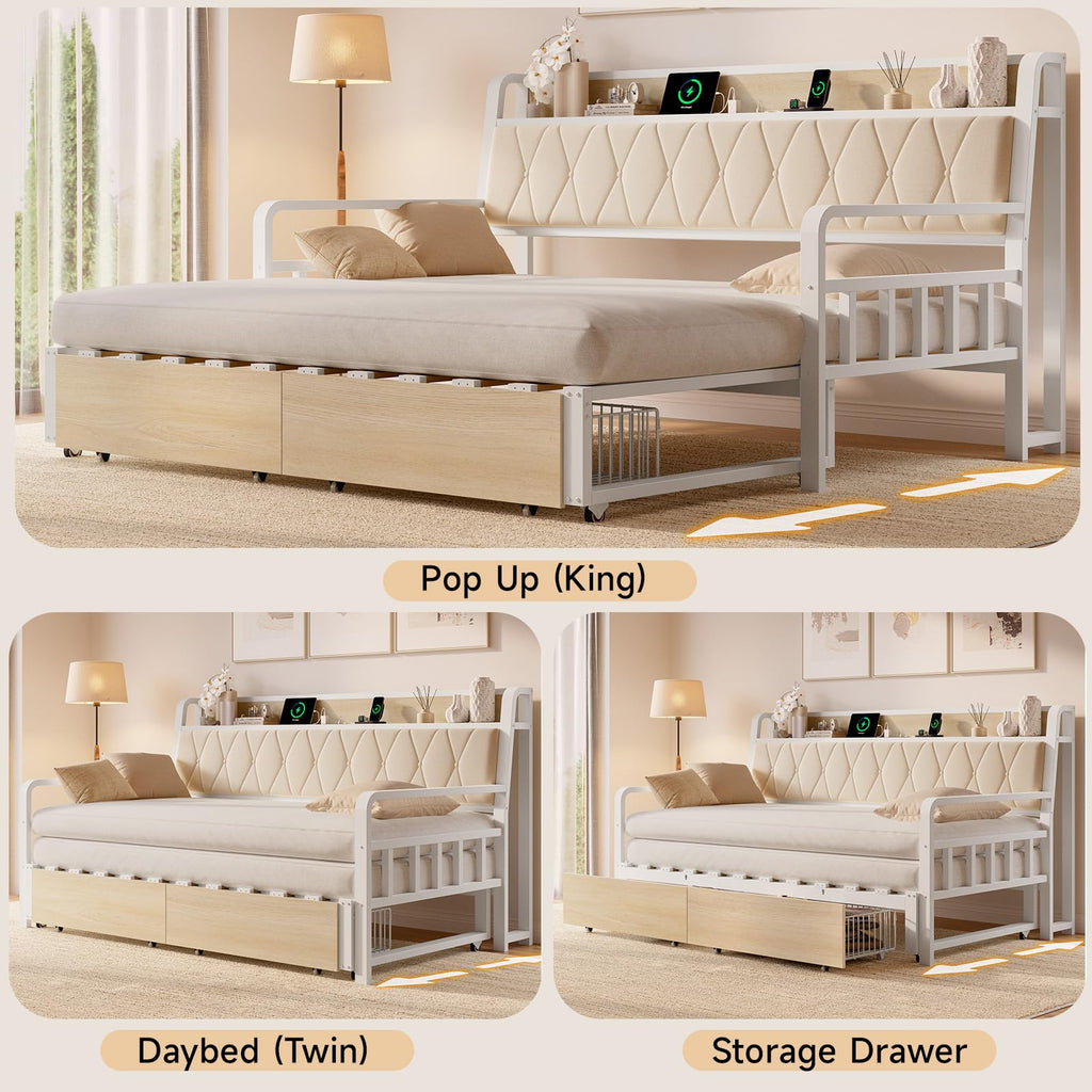 White Twin Daybed with Pop up Trundle X863524