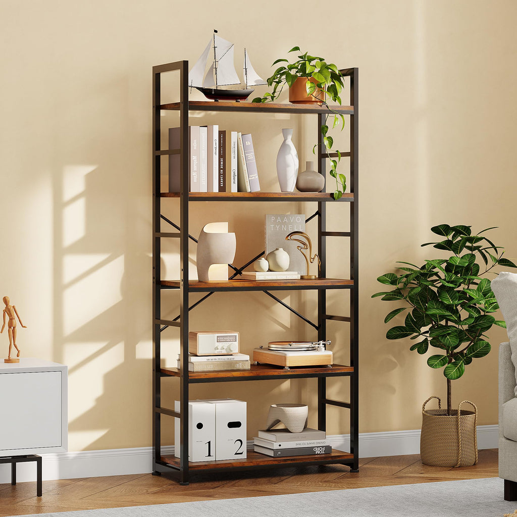 32 Inch 5-Tier Wood Metal Bookshelf O35624