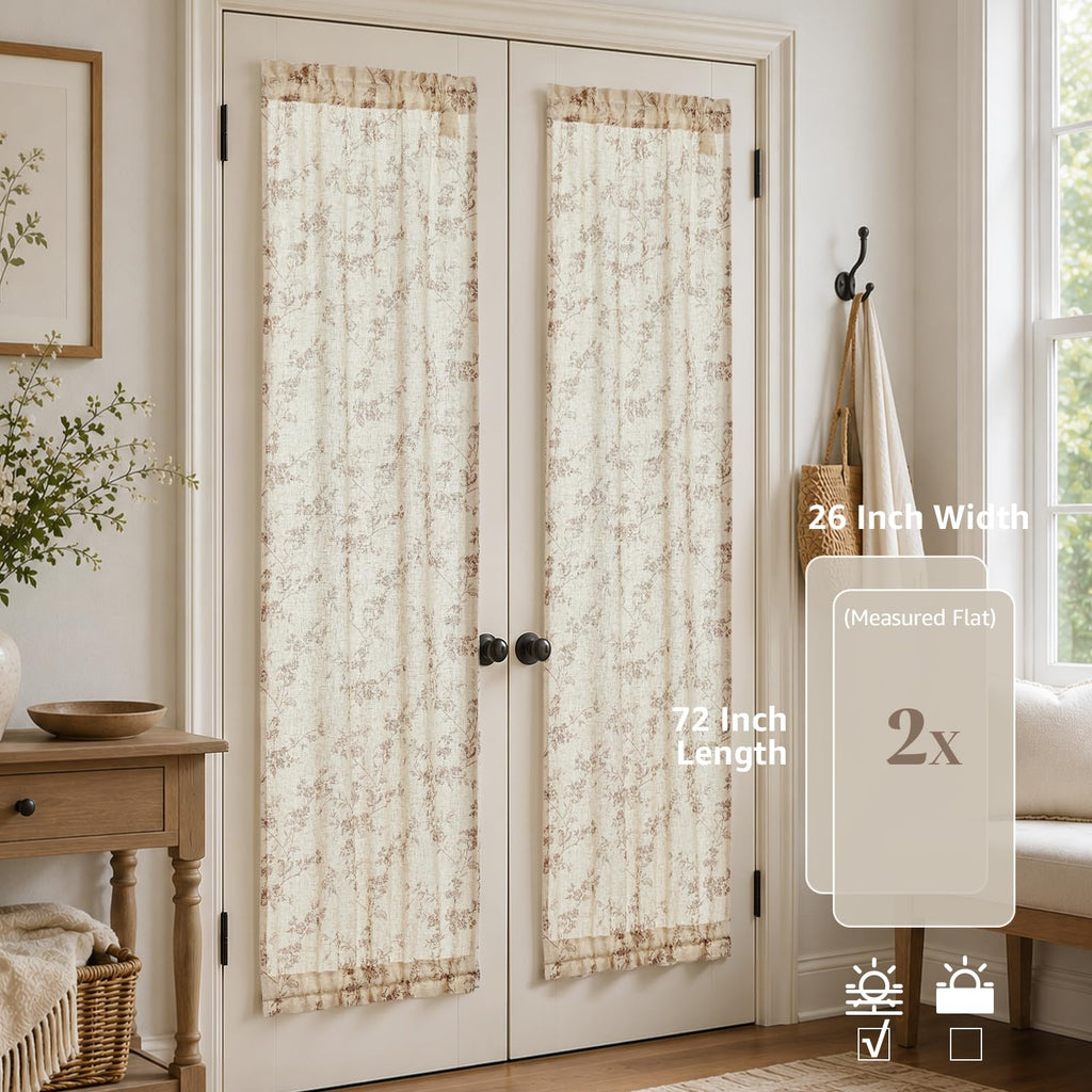 Taupe Linen Floral 72 Inch Rod Pocket Curtains 2 Panels Q244