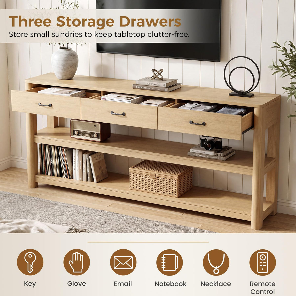 Oak Console Table with Storage Drawers F782