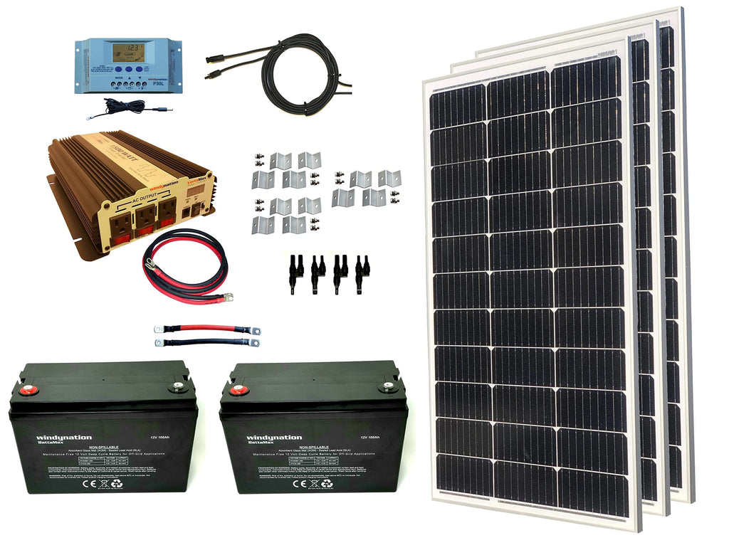 300 Watt Monocrystalline Solar Panel Kit with 1500W Power Inverter and 200ah AGM Battery T34133