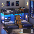 Black Triple Bunk Bed Twin Over Twin with Storage Staircase L8589