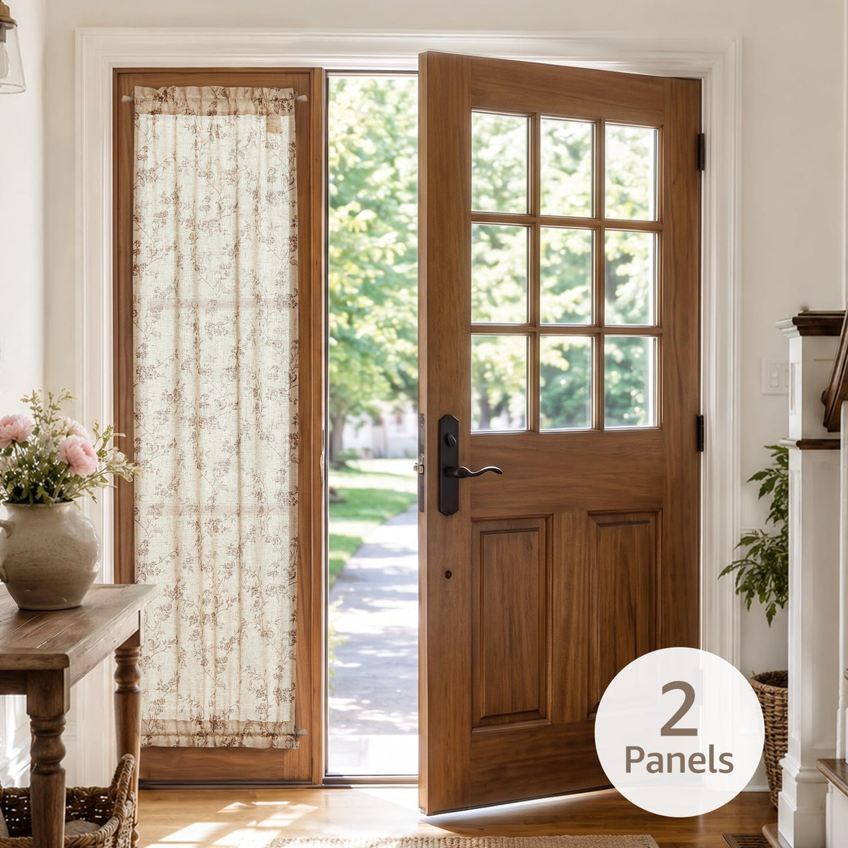 Taupe Linen Floral 72 Inch Rod Pocket Curtains 2 Panels Q244