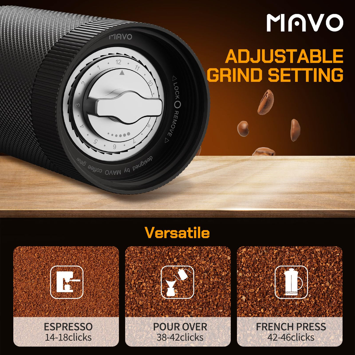 Manual Coffee Grinder 25g Stainless Steel Conical Burr Black M875