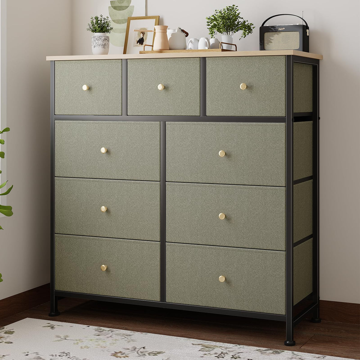Fabric 9 Drawers Dresser S156