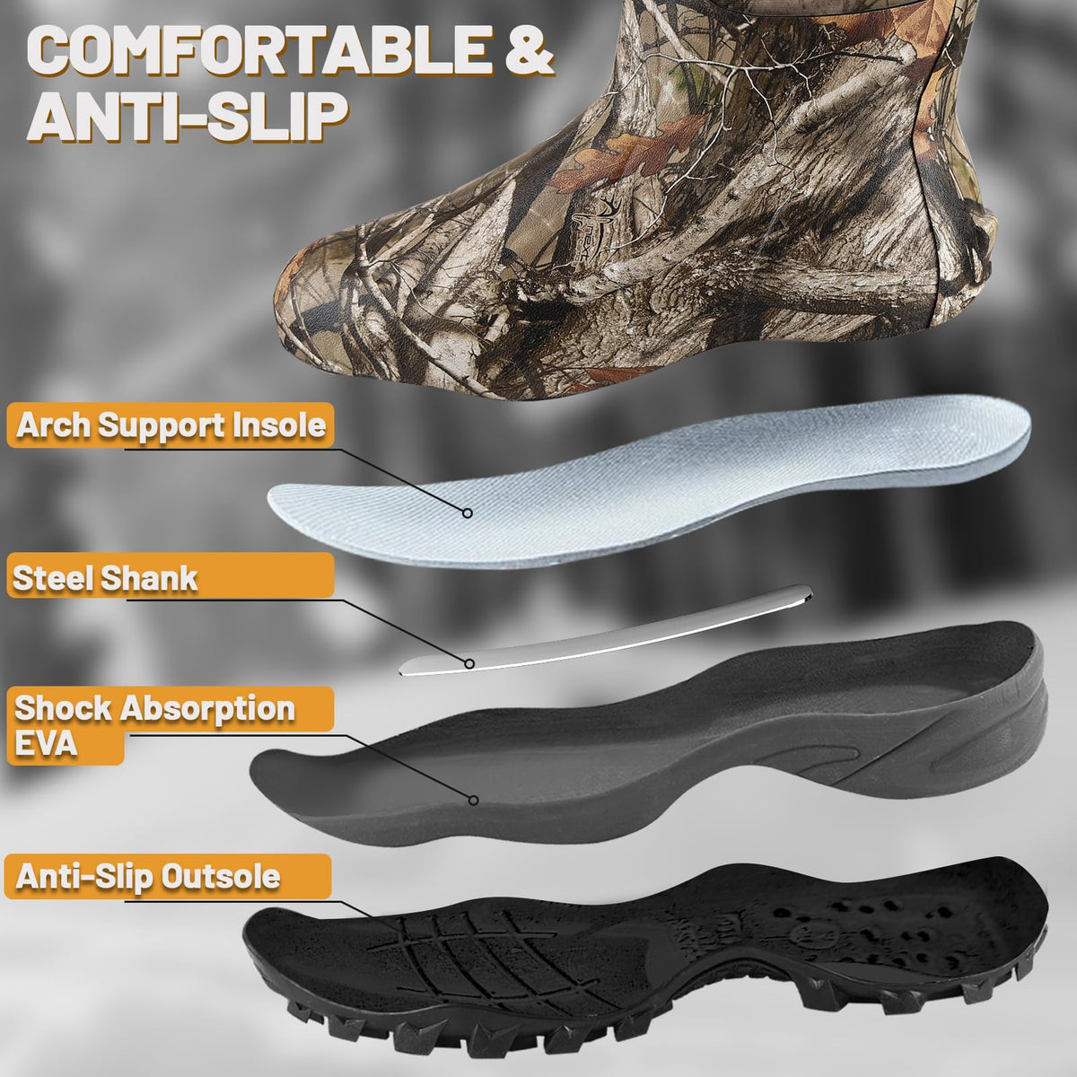 Waterproof Insulated 6mm Neoprene Rubber Hunting Boots M494945