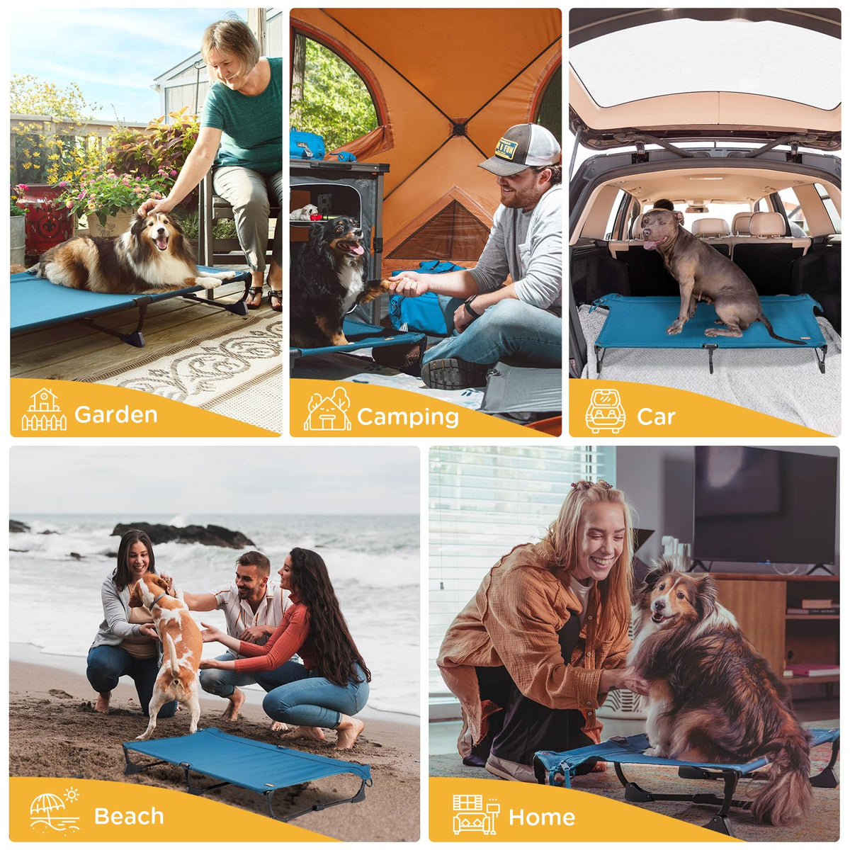 Large Elevated Dog Cot with Non-Slip Feet, Dark Blue Q46151