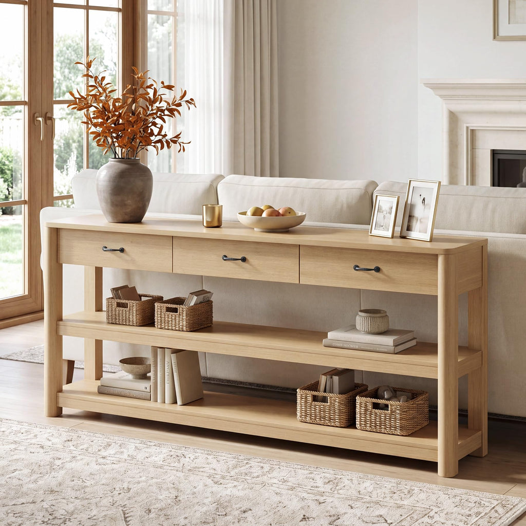 Oak Console Table with Storage Drawers F782