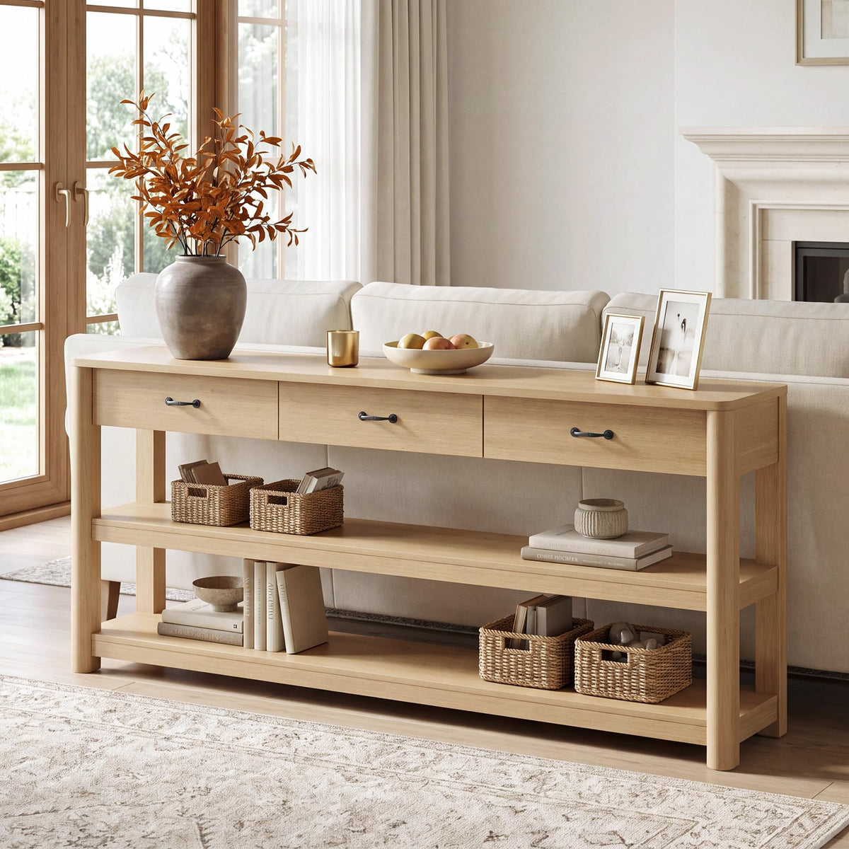 Oak Console Table with Storage Drawers F782