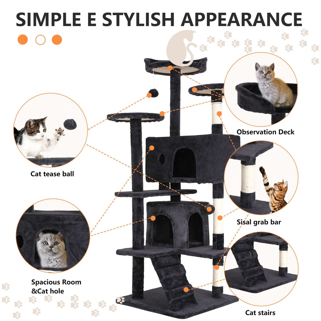 70 Inch Multi-Level Cat Tree with Scratching Post, Condo, Plush Perch K301