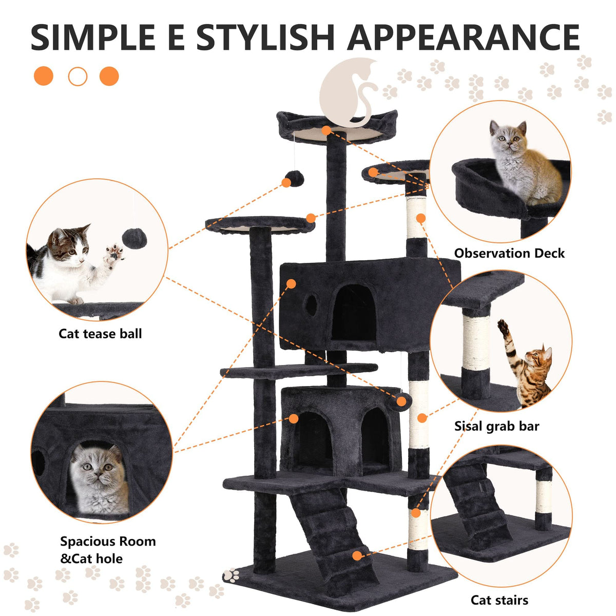 70 Inch Multi-Level Cat Tree with Scratching Post, Condo, Plush Perch K301