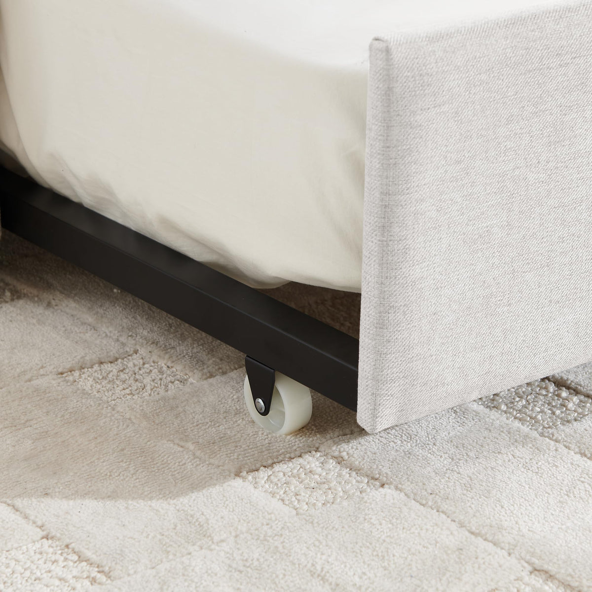 Beige Linen Twin Size Upholstered Daybed with Trundle and Headboard G68454
