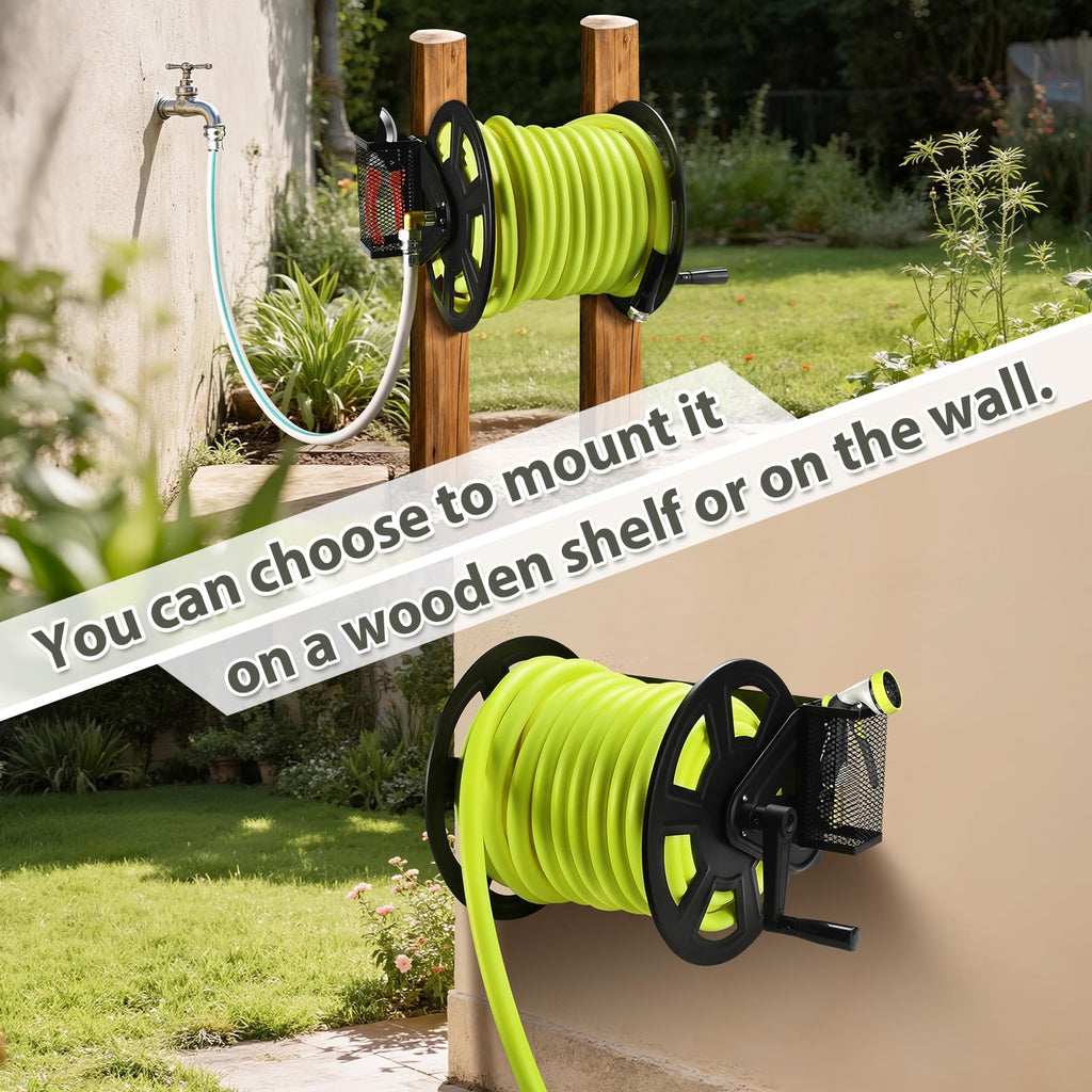 Wall Mounted Hose Reel, Holds 125ft of 5/8-Inch Hose, Black U930