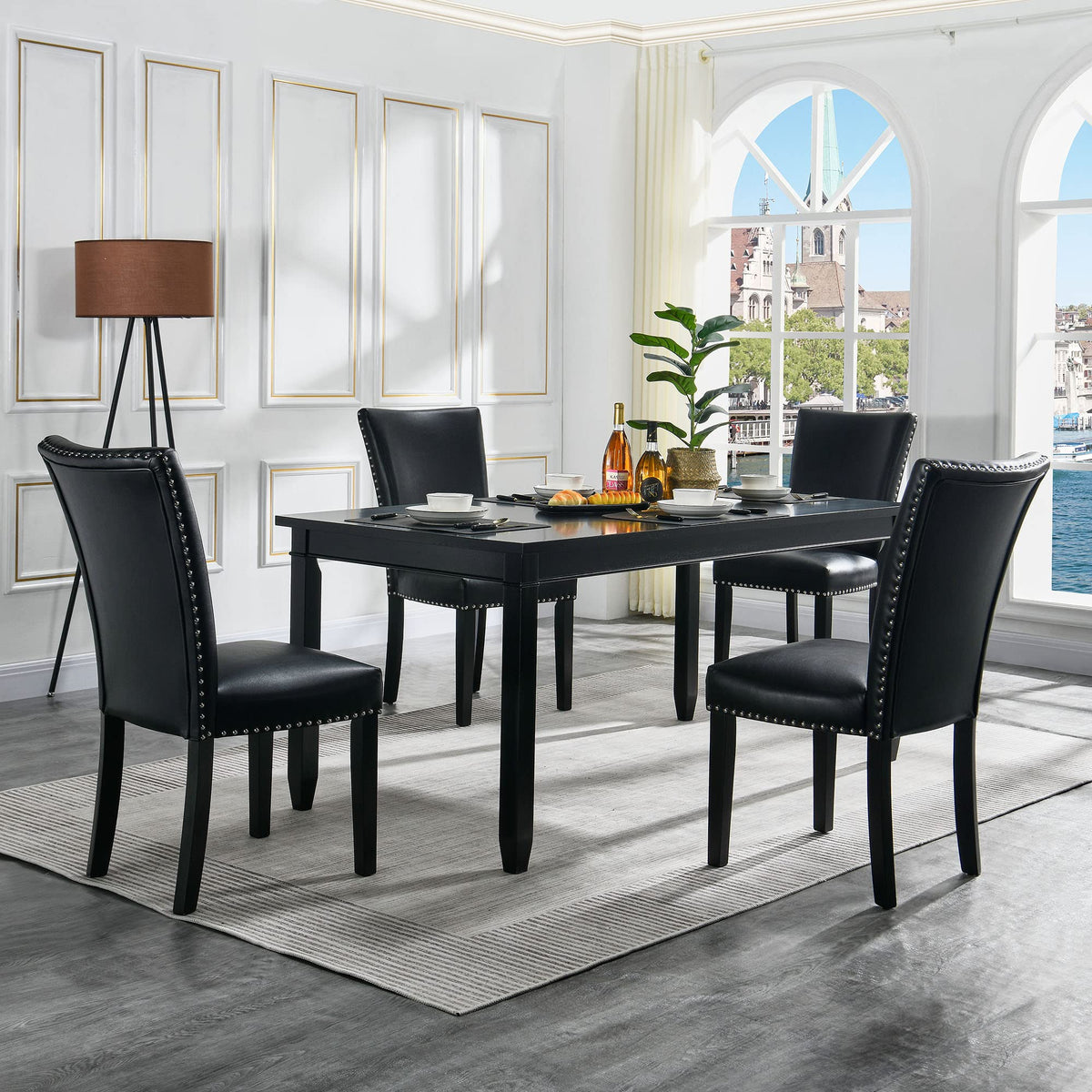 Black PU Leather Upholstered Dining Chairs Set of 2 W5281