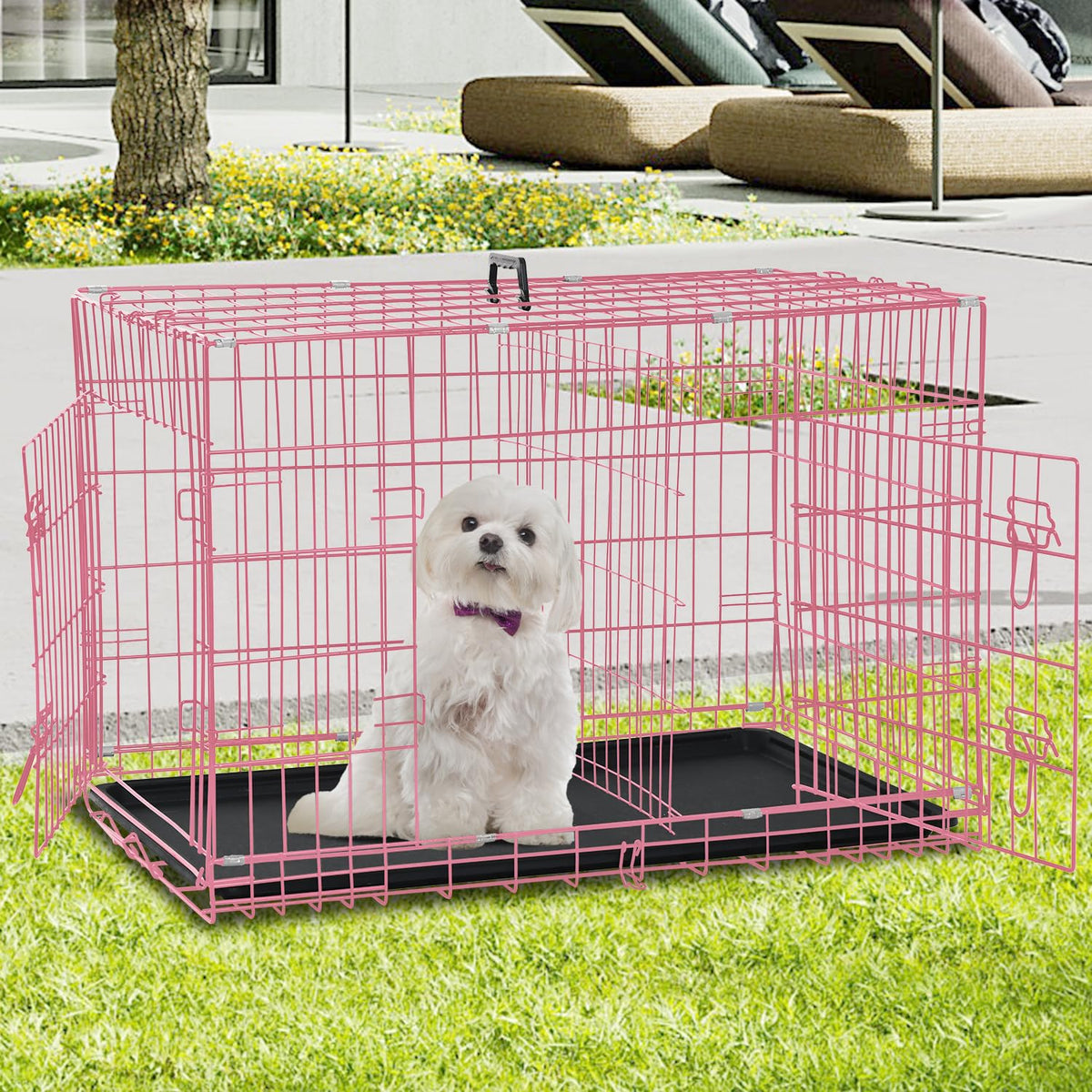 Folding Metal Dog Crate with Tray & Divider C548313