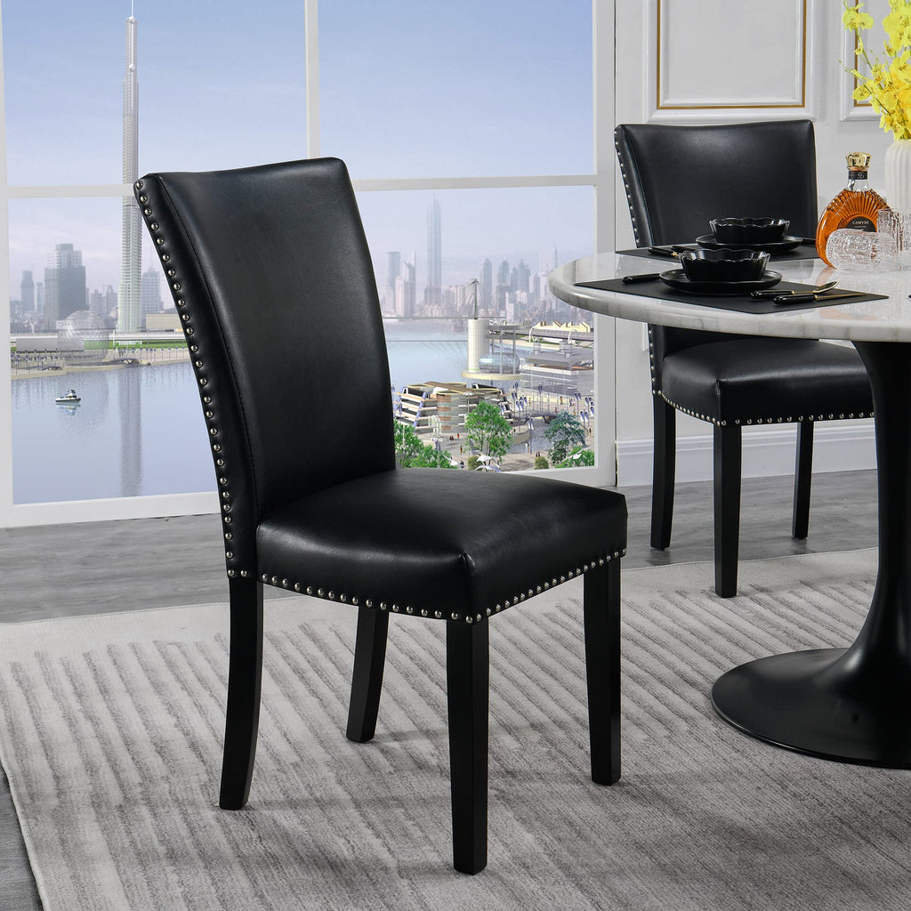 Black PU Leather Upholstered Dining Chairs Set of 2 W5281