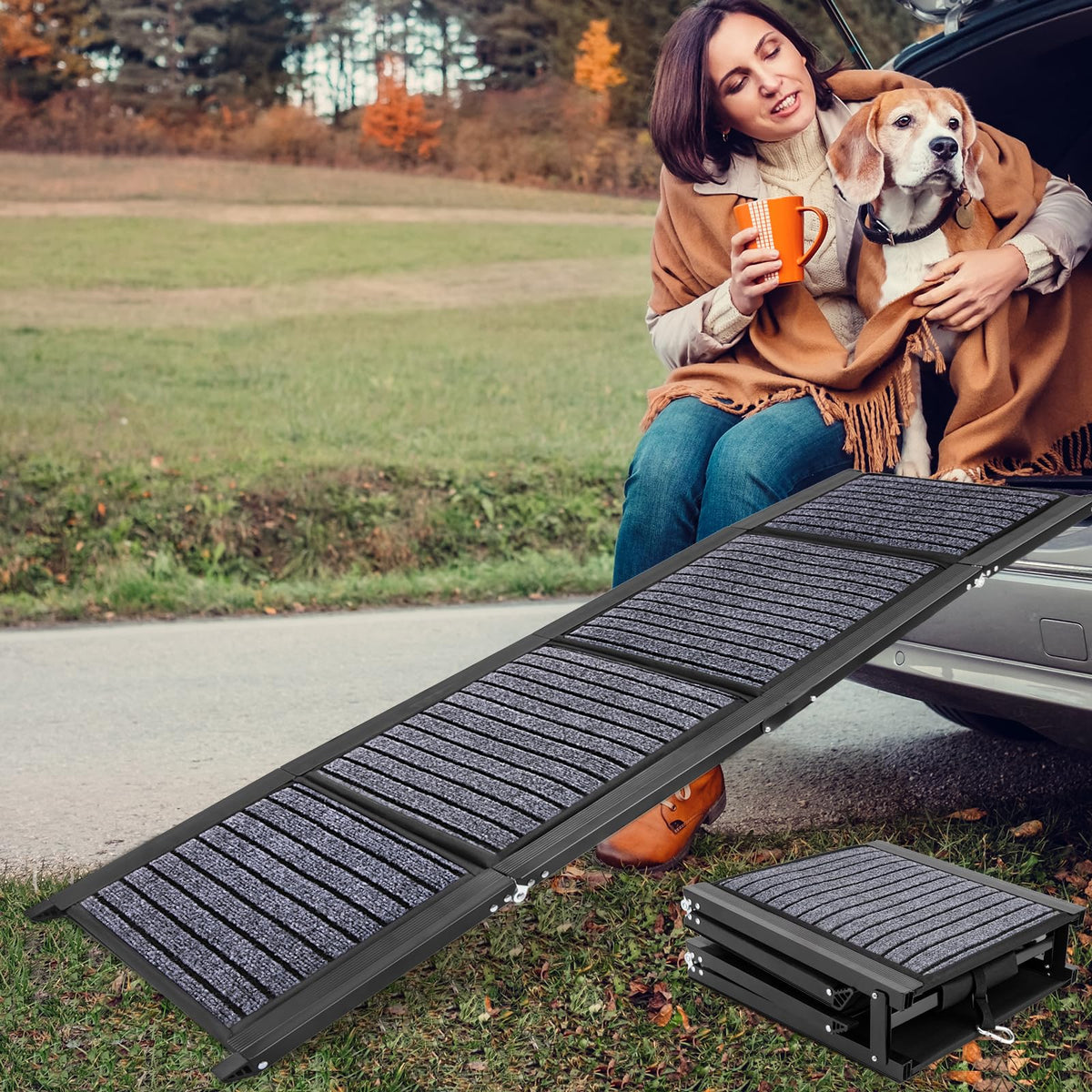 Folding Dog Ramp for Cars, 63"x17" Non-Slip Portable Pet Ramp U148042