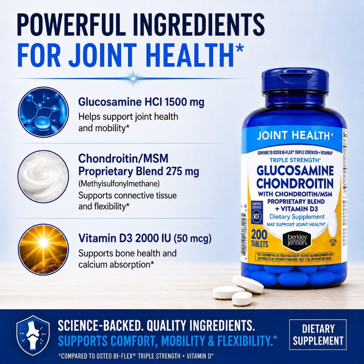 Glucosamine Chondroitin MSM D3 Joint Supplement Tablets 200 Count F705681