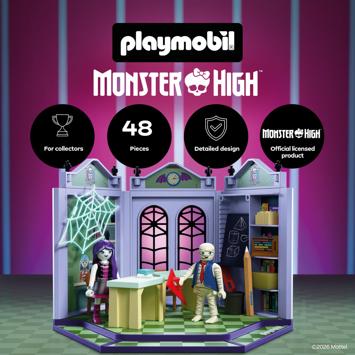 Monster High Classroom Playset with Blackboard & Glow‑in‑the‑Dark Spider Web U6216