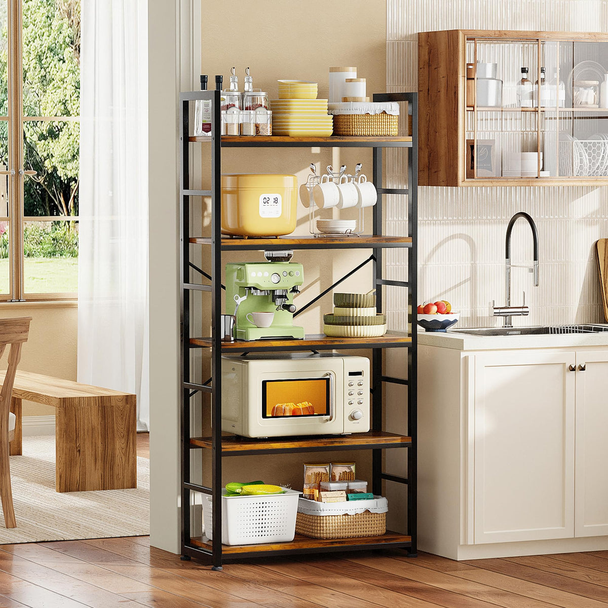 32 Inch 5-Tier Wood Metal Bookshelf O35624