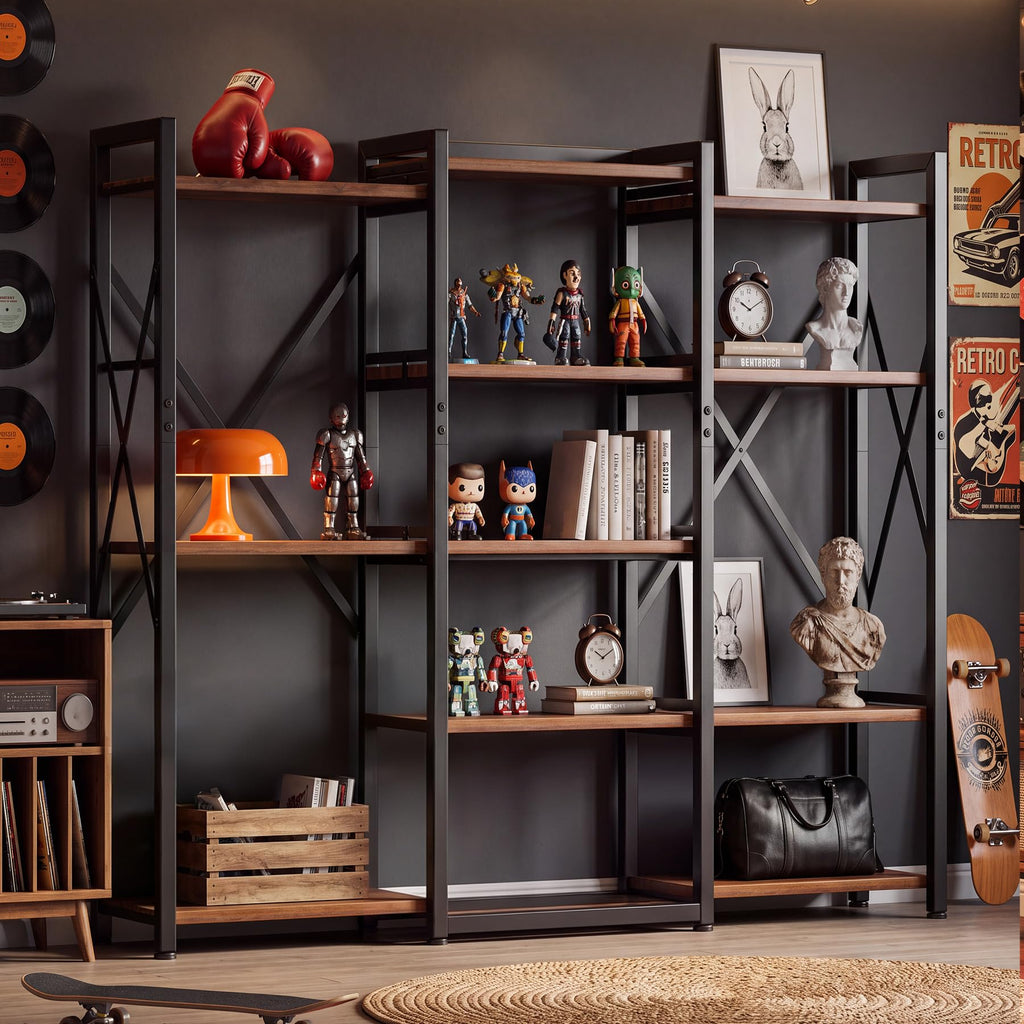 5-Tier Rustic Brown Bookshelf with Metal Frame R68571
