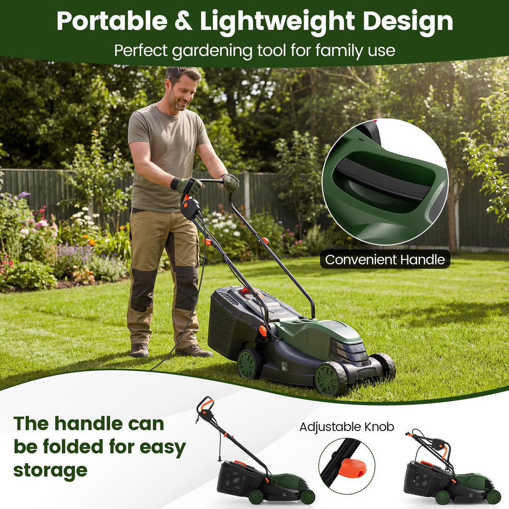 14" Corded Electric Push Lawn Mower with Grass Collection Box Q149037