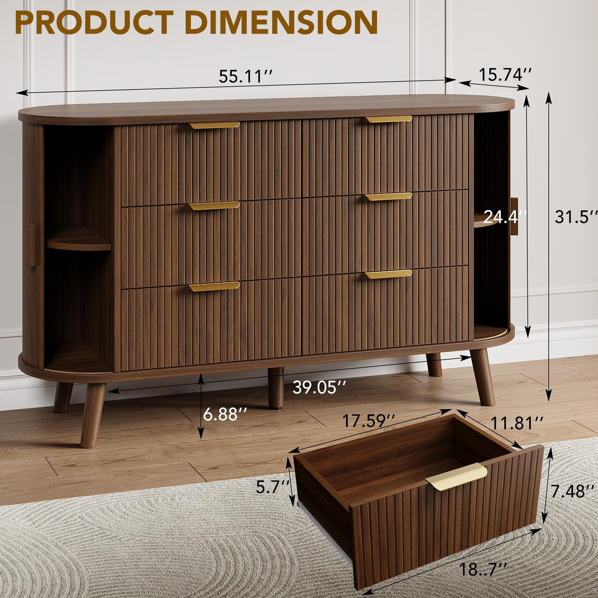Fluted 6 Drawer Dresser X3035