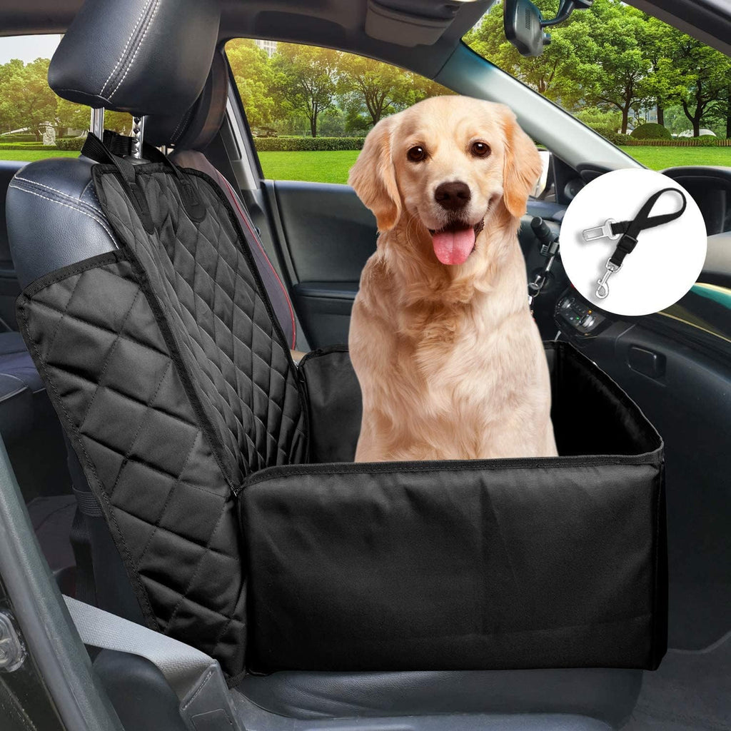 Black 2 in 1 Waterproof Dog Car Seat Cover with Safety Belt C1260